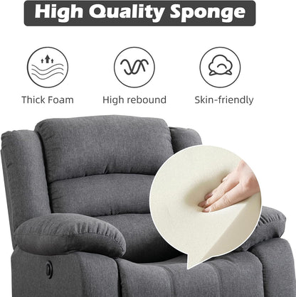 EBELLO Classic Power Recliner Chair, Oversized Electric Reclining Chair with Overstuffed Cushion and Back, Soft Fabric Adults Single Recliner Sofa for Living Room, Grey