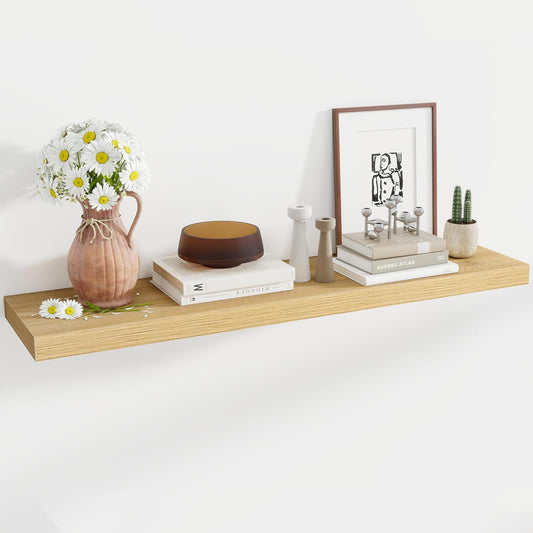 48 Inch Floating Shelves, 12 Inch Deep Floating Shelves for Wall, Large Floating Shelf with Invisible Brackets, Deep Shelves for Bathroom, Bedroom, Living Room, 1 Pack, Natural