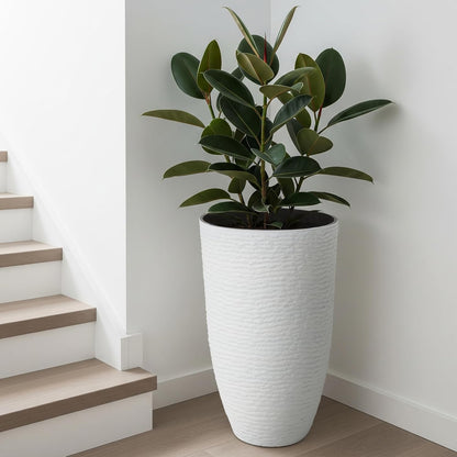 Worth Garden 2-Pack 21" H. White Tall Planters - 14'' Dia Resin Large Round Flower Pots for Outdoor Plants Trees - Imitation Stone Finish Plastic Indoor Front Porch 9 Gallon Decorative Container Patio