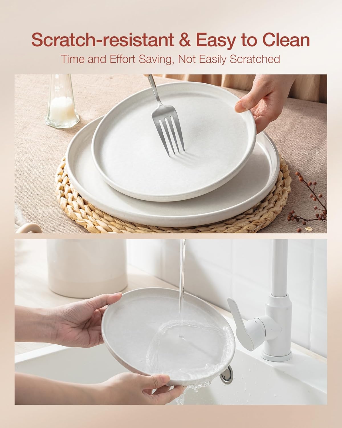 Famiware Milkyway Plates and Bowls Sets, 12 Pieces Dinnerware Sets, Reactive Glaze Dish Set, Stoneware Dishes Set for 4, Matte White