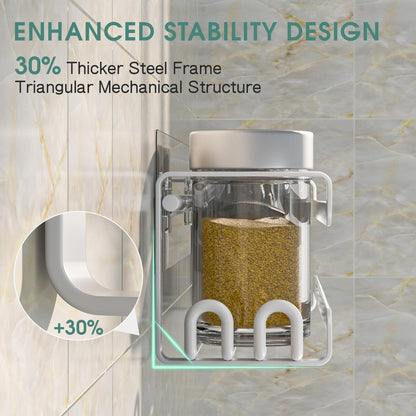 LUCYCAZ 2 Pack Wall Mounted Spice Rack with 16 Hooks, Spice Organizer Shelf for Stove Cabinet Pantry Door,Screw or Adhesive Spice Shelf Hanging Wall Spice Rack in Kitchen and RV (White, 2 PACK)