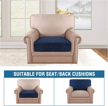 H.VERSAILTEX Velvet Stretch Couch Cushion Cover Plush Cushion Slipcover for Chair Cushion Furniture Protector Seat Cushion Sofa Cover (1 Piece Armchair Cushion Covers, Navy)