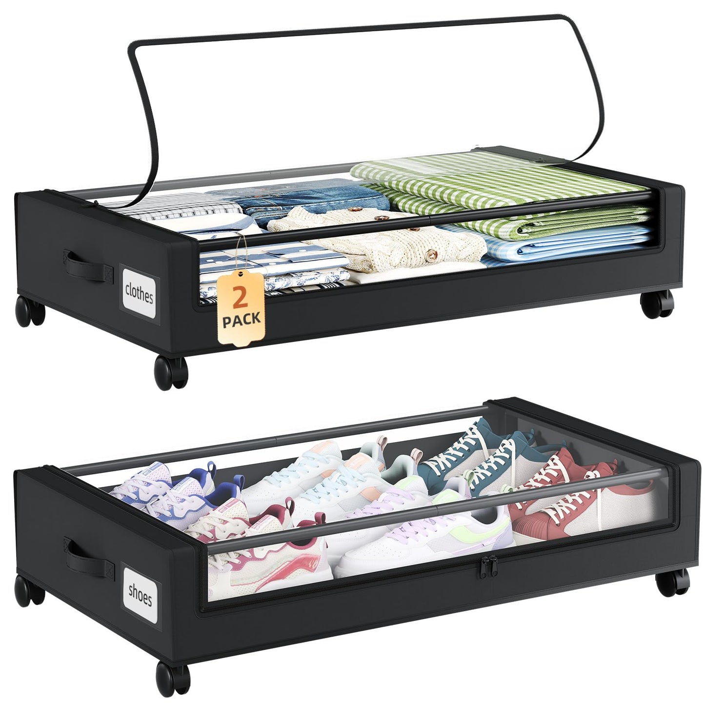 Somdot Under Bed Storage with Wheels, 2 Pack Under Bed Storage Containers