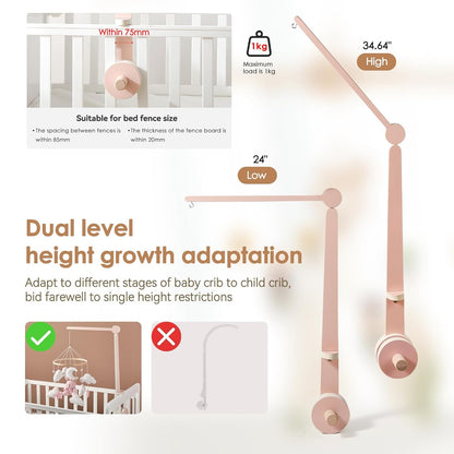 HI BABY MONMENT Crib Mobile Arm - Baby Mobile Hanger with 2-Height Settings Adjustable, Stabilizing Attachment for Added Safety, Mobile Arm for Crib, Sturdy & Secure Design for Nursery Mobile