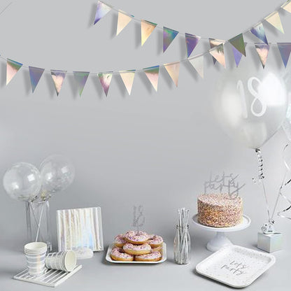 40Ft Iridescent Party Decorations Holographic Hanging Triangle Pennant Banner Flag Bunting Garland for Graduation Birthday Anniversary Engagement Wedding Bridal Baby Shower Disco Hen Party Supplies