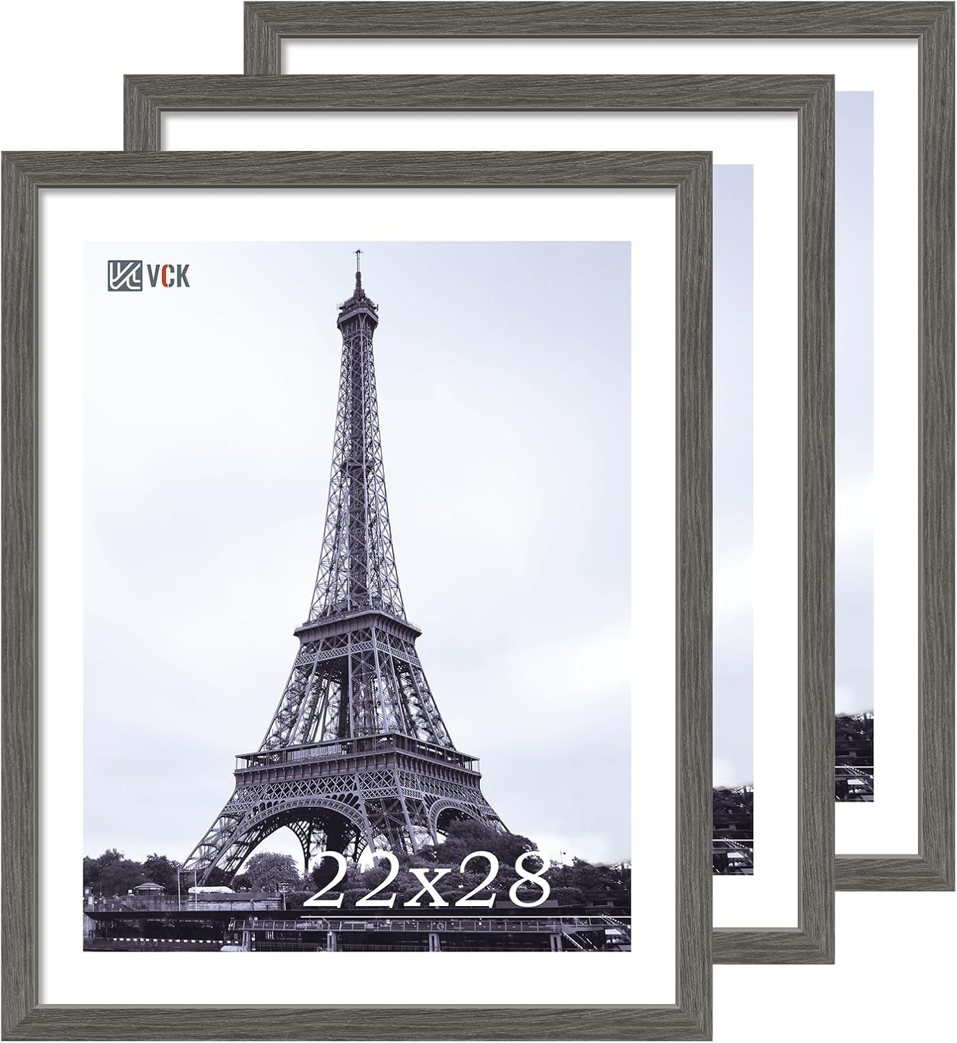 VCK 22x28 Frame Set of 3, Gray Solid Wood Poster Picture Frame, Exclusive Wood Grain, Wall Gallery Frame