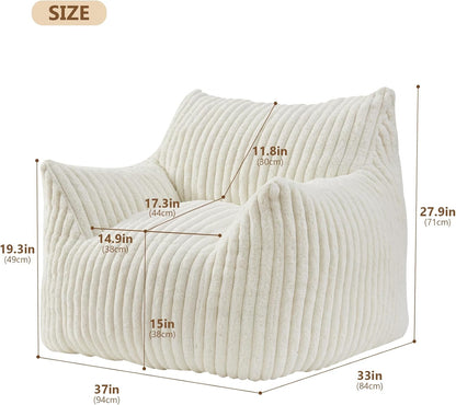 Giant Bean Bag Chairs for Adults Teens, Large Bean Bag Sofa Chairs with Filling Comfy Fuzzy BeanBag Chair with Armrests for Bedroom Living Room Reading