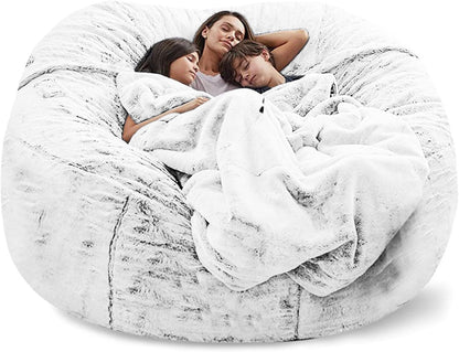 Big Huge Giant Bean Bag Chair for Adults, (No Filler) Bean Bag Chairs in Multiple Sizes and Colors Giant Foam-Filling Required- Machine Washable Covers, Double Stitched Seams (Snow Black,7FT)