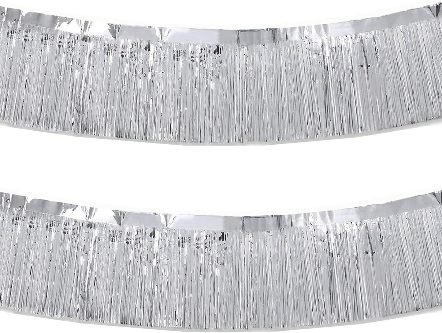 Silver Foil Fringe Garland 10FT 2packs, Metallic Foil Tinsel Fringe Banners for Parade Float Decorations Wedding, Birthday Party Graduation (Two Silver)