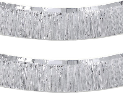Silver Foil Fringe Garland 10FT 2packs, Metallic Foil Tinsel Fringe Banners for Parade Float Decorations Wedding, Birthday Party Graduation (Two Silver)