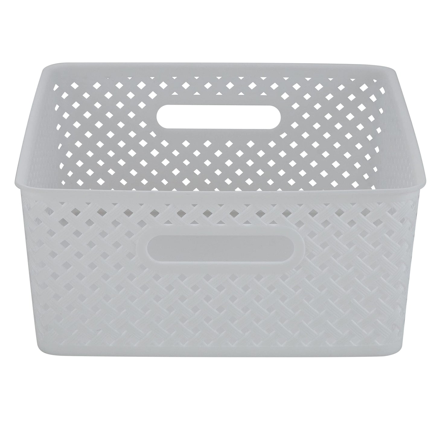 Simplify Medium Resin Wicker Tote | Storage Bin | Plastic Organizer | Carrying Handles | Bathroom |