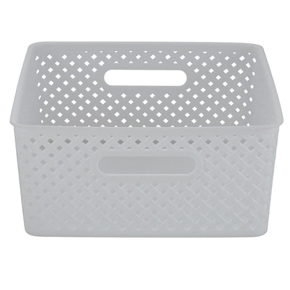 Simplify Medium Resin Wicker Tote | Storage Bin | Plastic Organizer | Carrying Handles | Bathroom |