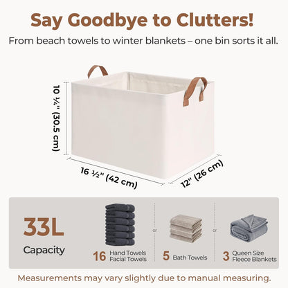 StorageWorks Storage Bins, Shelves Baskets for Organizing, Large Fabric Closet Organizers with Handles, Metal Frame, Natural Color, 2-Pack