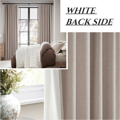 Living Room Curtains 84 Inches Long,Tan Beige Pinch Pleated Linen Basics Window Curtains Total Blackout Burlap Sunblock Thermal Drapes for Summer Cabin/Office/Nursery Room Divider (40"x84" 2panels)