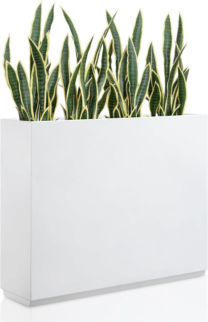 Metallic Heavy Planter for Outdoor Plants, 38Lx10Wx30H Inches Tall and Long Metal Divider Planter Box with for Outside & Indoor, Seamless (White)
