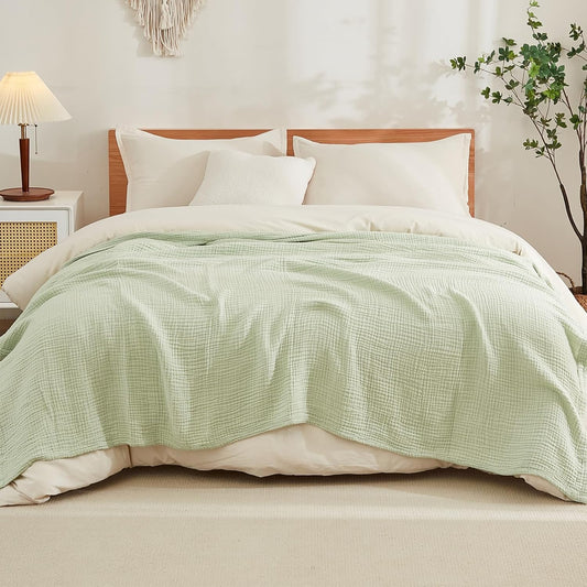 EMME Cotton Throw Blanket 100% Muslin Soft Blanket for Couch Breathable Gauze All Season Soft and Lightweight Pre-Washed Cotton (Mint Green, 50"x70")