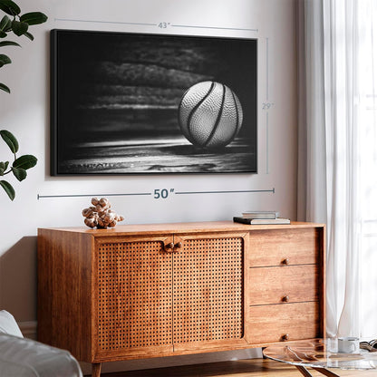 ElephantStock Basketball Wall Art - Horizontal Framed Canvas - 1-Piece Hallway Wall Decor - Photography sports Canvas Print - Black and Gray Decor for Wall - 43" X 29"