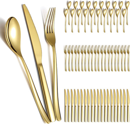 Berglander Gold Wedding Silverware Set 60pcs Service for 20, Titanium Plating Stainless Steel Flatware Set, Gold Spoons Forks Knives Set for Home, Wedding, Restaurant, Dishwasher Safe