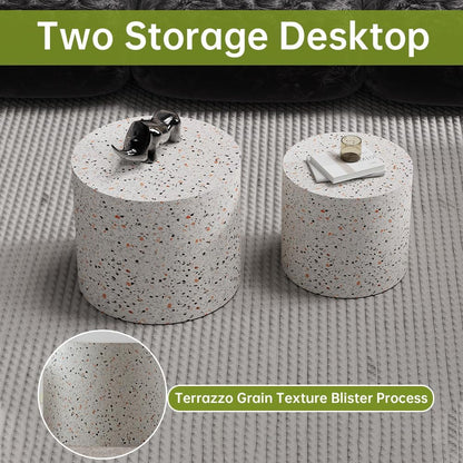 Round Nesting Coffee Tables Modern Terrazzo Coffee Table Small Round Coffee Table Circular Side Table Accent End Table Nesting Coffee Tables Set of 2 for Living Room (Terrazzo)