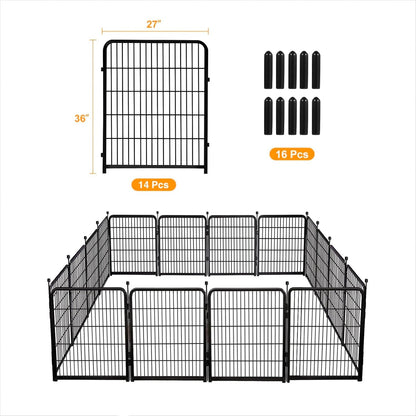 Doorless Garden Fences and Borders for Dogs, 36in(H) 14 Panels Total 31 Ft(L), Black Metal Decorative Garden Fencing, Flower Bed Fencing, Dog Digging Fence Barrier, Rabbit Fence for Flowers