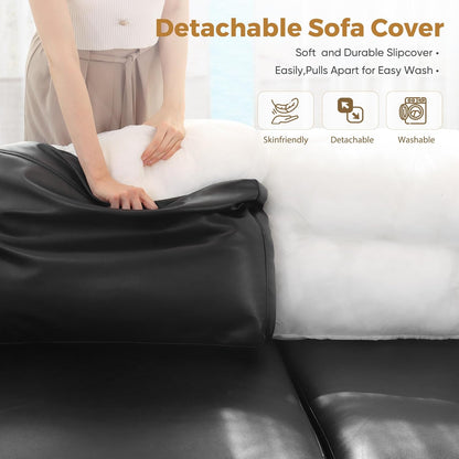 Faux Leather Oversized Accent Chair with Storage Deep Seat Single Sofa Large Reading Armchair for Living Room Bedroom Office Black