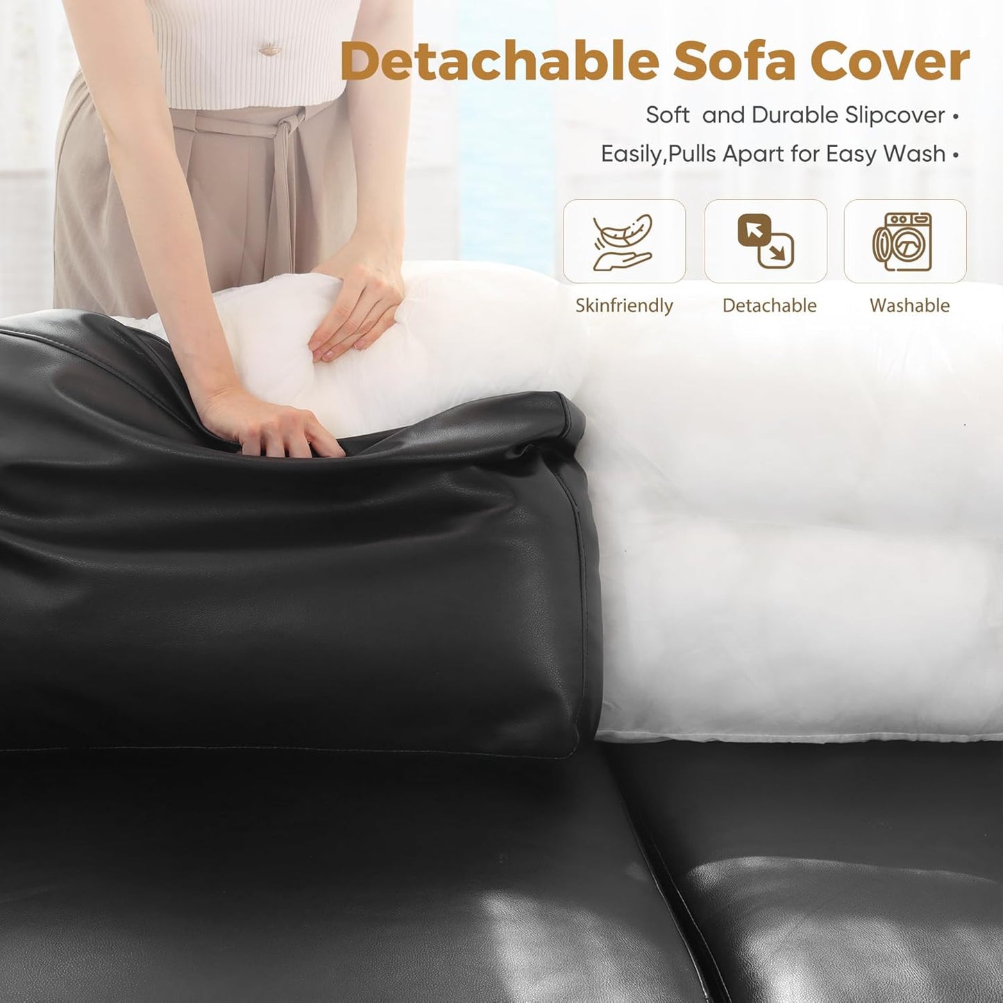 Faux Leather Oversized Accent Chair with Storage Deep Seat Single Sofa Large Reading Armchair for Living Room Bedroom Office Black Set of 2