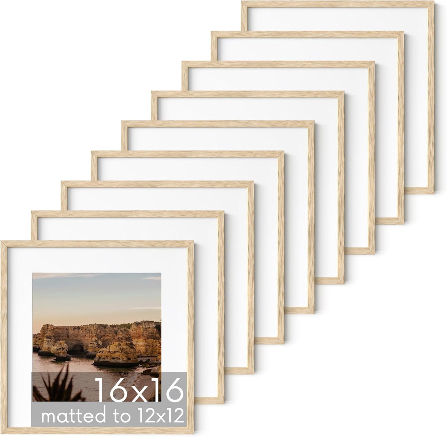 HAUS AND HUES Square Frames 16x16 Set of 9 - Picture Gallery Wall Frame Set, 16x16 Frames for Posters, 16 x 16 Picture Frames, Painting 16 x 16 Frames, 9 Square Gallery Wall Set (Beige Oak Frames)