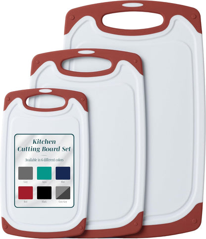 Cutting Boards for Kitchen - BPA-Free Chopping Board - Different Sizes & Non Slip Handles - Reversible, Large Cutting Board Set - Unique Gifts for Cooks Who Have Everything - 3-Pack Red