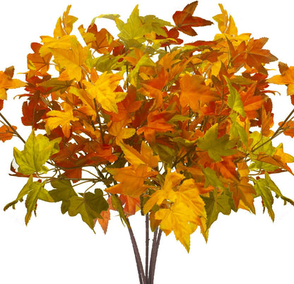 6Pcs Artificial Maple Leaves Branches Fake Fall Maple Shrubs for Thanksgiving Christmas Festival Garland Decoration