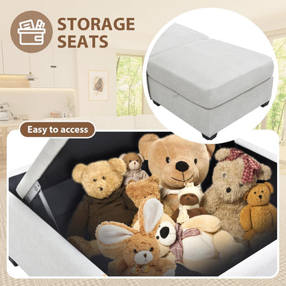 mestyl Modular Sectional Sofa Convertible L Shaped Sofa Couch Set with Storage for Living Room, Modern 4 Seater Modular Sectional Couch with Movable Ottoman (Beige)