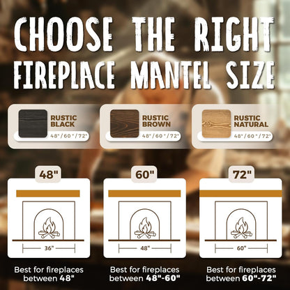 48x8x5 Fireplace Mantel - Handcrafted Hollow Rustic Solid Wood Wall Mounted Floating Shelf with Invisible Heavy Duty Wood Bracket (Weathered Brown)