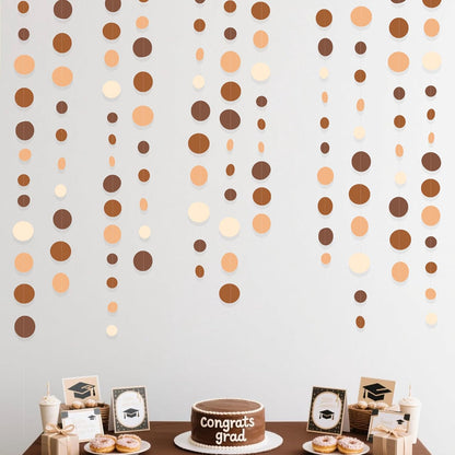 Ombre Brown Party Decorations Polka Dots Garlands Cream Tan Brown Boho Hanging Paper Circle Dots Streamer for Neutral Rustic Cowboy Western Teddy Bear Birthday Baby Shower Wedding Woodland Party Decor
