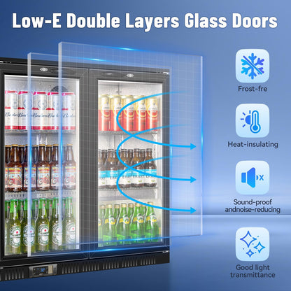 Tylza Back Bar Cooler With 3 Glass Doors, 312L Under Counter Back Bar Refrigerator with LED Lighting, Safety Locks, Counter Height Bar Beverage Cooler for Beer, Soda Drinks, Wine, Black