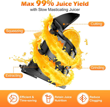 Juicer Machines with 5.4" Large Feed Chute, 400W Cold Press Juicer for Whole Vegetables and Fruits, Slow Masticating juicer Easy to Clean Juice Extractor Machine High Juice Yield(Titanium Gray)