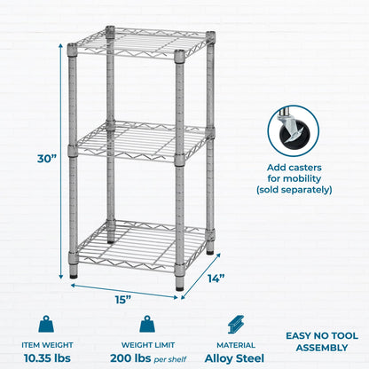Honey-Can-Do 3-Tier Stackable Chrome Wire Shelf, 200 lb/Shelf, 15x14x30 in