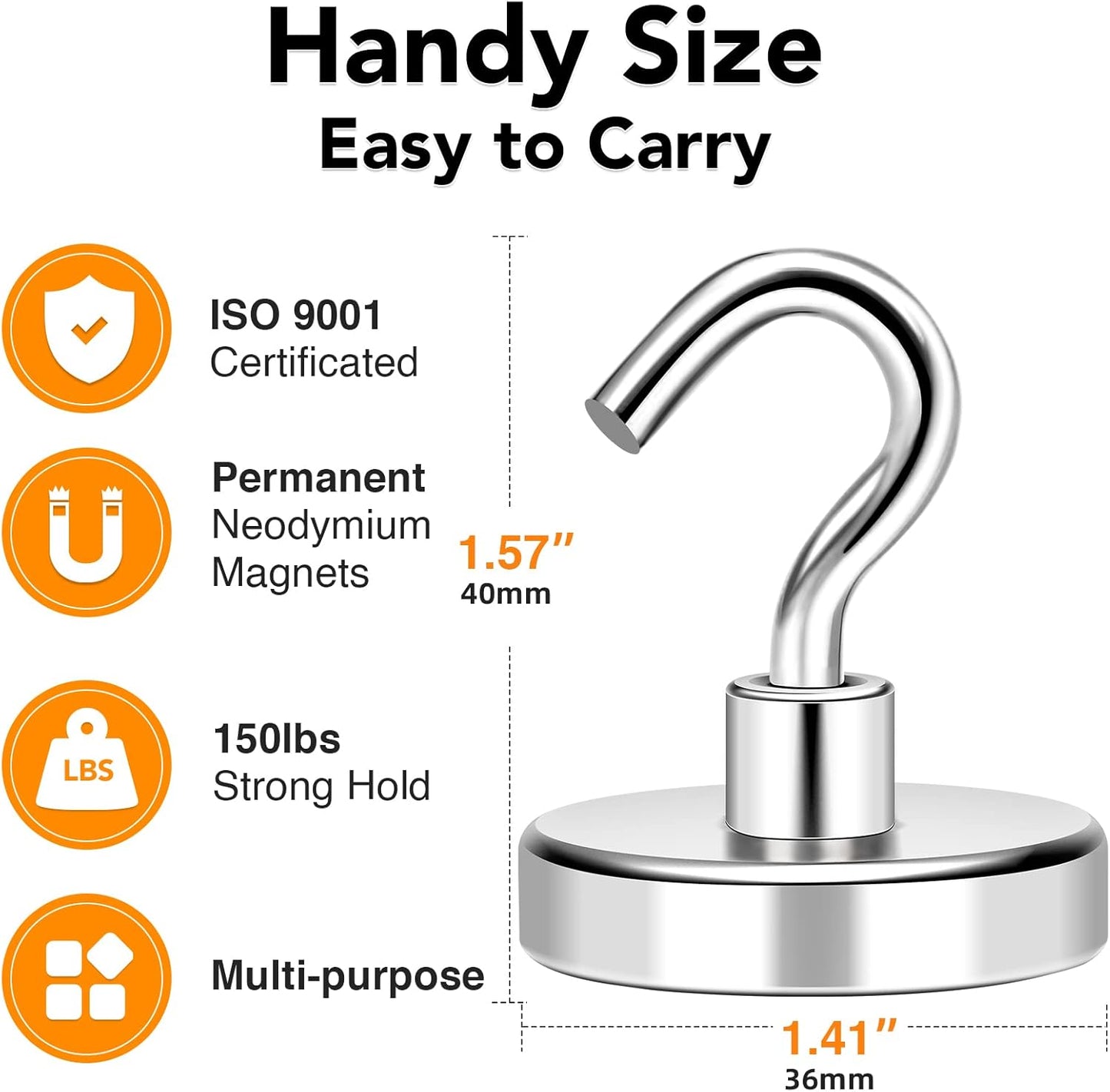 MIKEDE Magnetic Hooks Heavy Duty, 150LB+ Strong Neodymium Magnets with Hooks for Refrigerator, Large Magnetic Hooks with Epoxy Coating for Hanging, Home, Workplace - 10 Pack