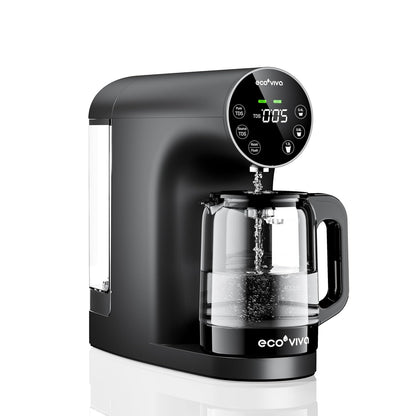 Ecoviva Countertop Reverse Osmosis Water Filter, 6 Stage RO Water Filtration System with Glass Carafe, TDS Displayr, 3:1 Pure to Drain, Portable No Installation Water Purifier Black