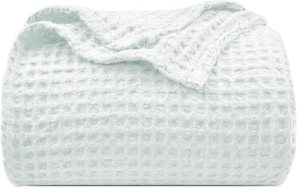 PHF Ultra Soft Waffle Weave Blanket King Size 104"x 90"- Washed Lightweight Breathable Cozy Woven Blanket for Bed - Aesthetic Decor for Couch Bedding Sofa Home Car - Ice Blue