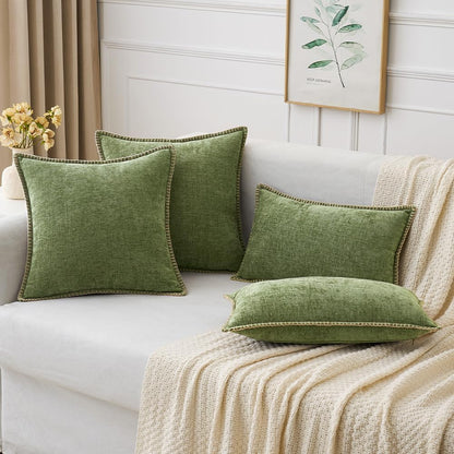 MIULEE Pack of 2 Fall Couch Throw Pillow Covers 18x18 Inch Sage Green Farmhouse Decorative Pillow Covers with Stitched Edge Soft Chenille Solid Dyed Spring Pillow Covers for Sofa Bed Living Room