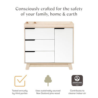 Babyletto Hudson 3-Drawer Changer Dresser with Removable Changing Tray in Washed Natural and White, Greenguard Gold Certified