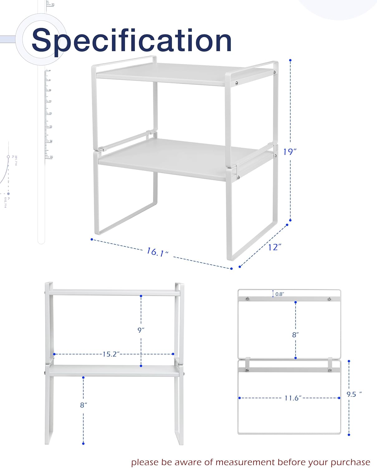 Nxconsu 2Pack Cabinet Shelves Stackable Shelf Organizer Rack Riser for Kitchen Cabinet Pantry Cupboard Counter Countertop Home Organization Storage Space Saver Heavy Duty Metal Nonslip White Wide Tall