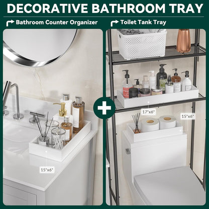 Bamboo Drawer Organizer, Narrow Silverware Organizer for Kitchen, Stackable Utensil Organizer, 2 Pcs Flatware Organizer for Drawer, Wooden Storage Box Tray (White, 12 X 3 X 2 Inch)