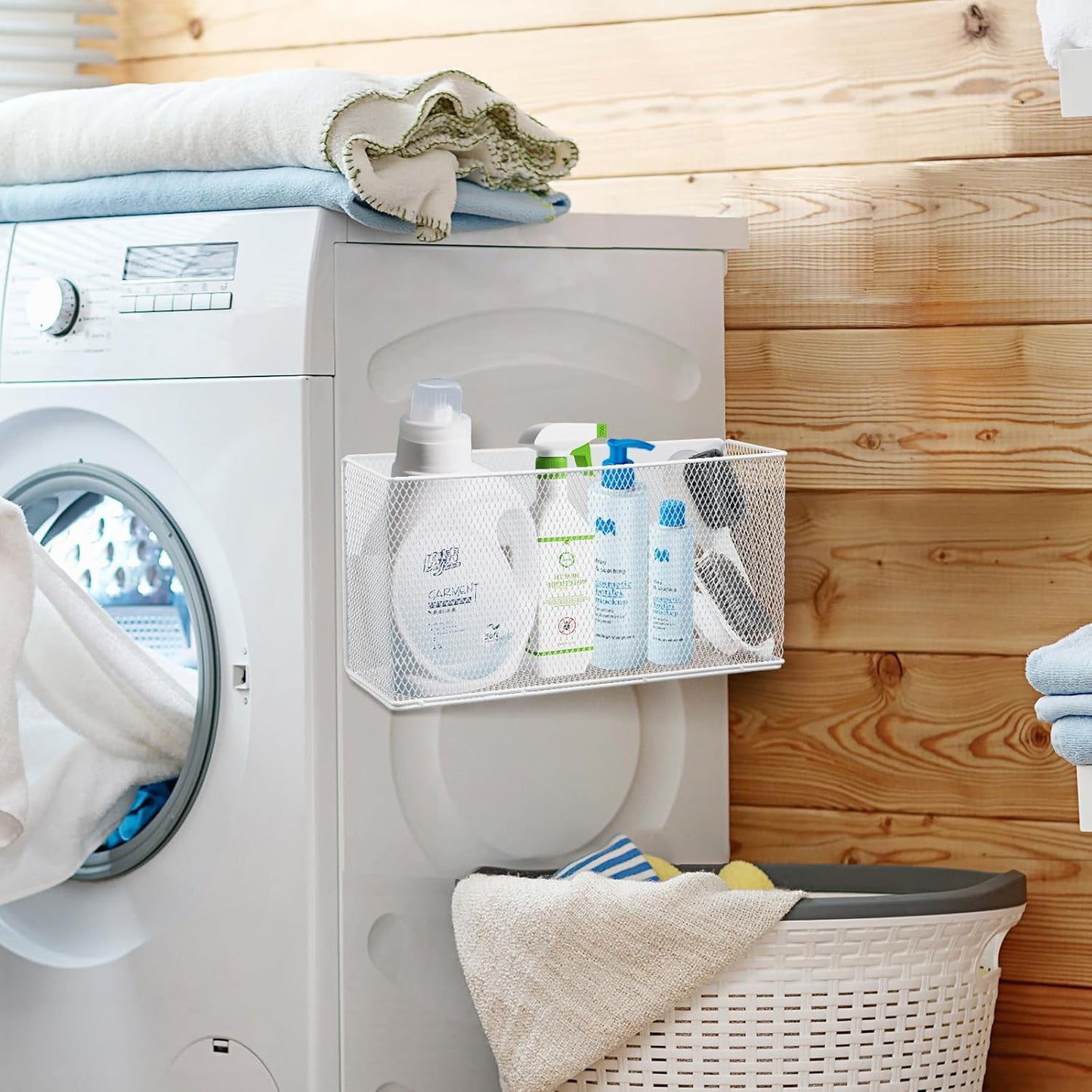 Magnetic Basket 13.77" x4.13" x7.08”,White Mesh Organizer and Holder for White Board and Refrigerator Magnetic Storage Bin Box Containers Organizer for Locker Accessories