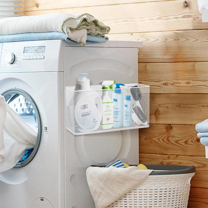 Magnetic Basket 13.77" x4.13" x7.08”,White Mesh Organizer and Holder for White Board and Refrigerator Magnetic Storage Bin Box Containers Organizer for Locker Accessories