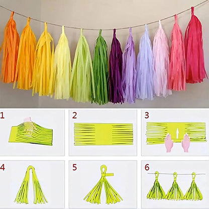 Shiny Tassel Garland Tissue Paper Tassel Banner,Table Decor,Tassels Party Decorations Supplies for Wedding,Birthday,Bridal/Baby Shower,DIY Kits,Pack of 15 - (Black Red and Yellow)