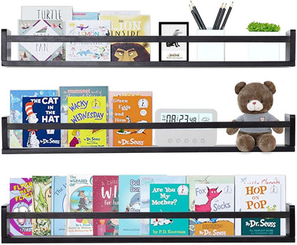 AZSKY Black Nursery Bookshelves for Wall Hanging Kids Bookshelf Baby Book Shelf Organizer Wall Bookshelves Kids Shelves and Storage for Wall Playroom Shelves 36 Inch a Set of 3 Same Sizes