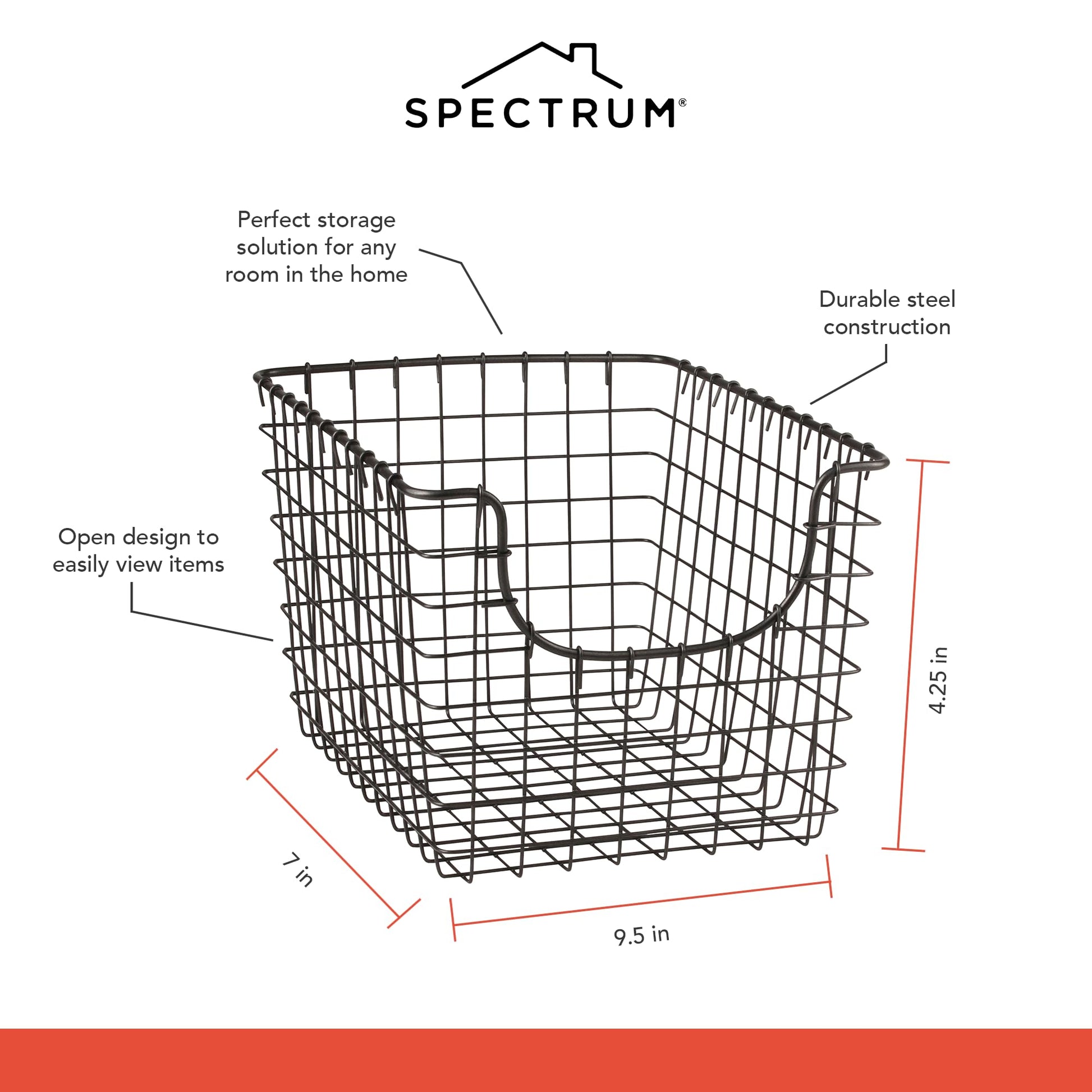 Spectrum Small Wire Scoop Storage Basket Industrial Gray Metal Wire Basket Storage Organizer for
