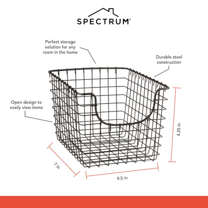 Spectrum Small Wire Scoop Storage Basket Industrial Gray Metal Wire Basket Storage Organizer for