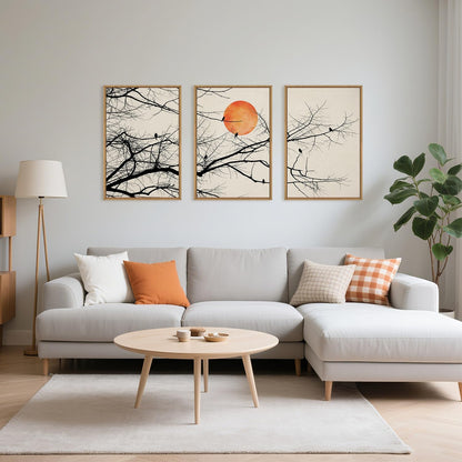 Celestdeco Large Vintage Tree Branch Framed Canvas Wall Art Set, Retro Tree Drawing Wall Decor, Nature Botanical Wall Painting, Neutral Landscape Art Print for Living Room, Bedroom, Office - 16"X24"X3