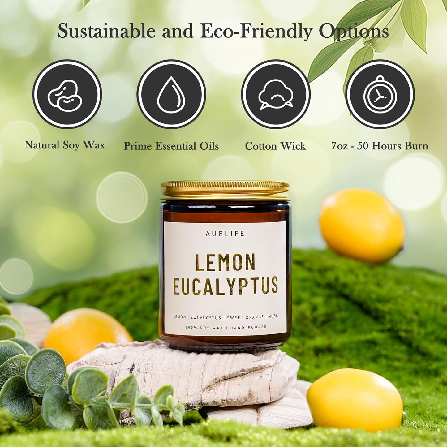 4 Pack Scented Candles Set | Scented Candles for Home, Candle Gifts for Women Men, Soy Candle for Home, Aromatherapy Gift of Amber Patchouli/Lemon Eucalyptus/Lavender/Sandalwood